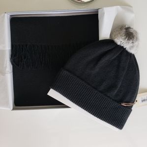 AMICALE 100% Cashmere Fur Beanie and  Scarf Gif Set